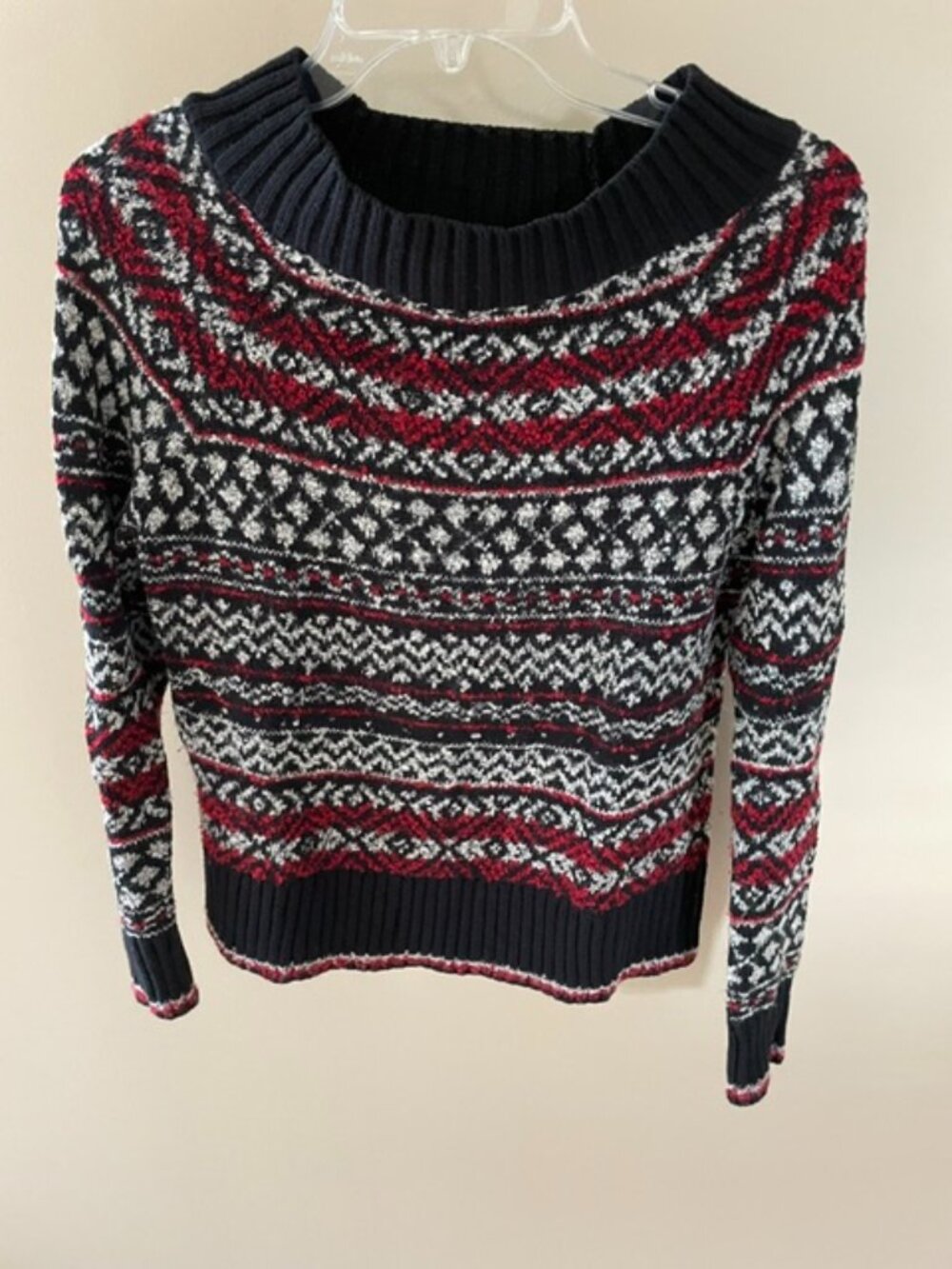 Women's Chaps Cotton blend Mock Neck Sweater in Black, red and white, size small